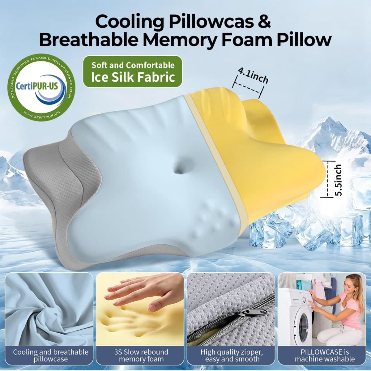 Ylekto Cervical Neck Pillow for Sleeping - Contour Memory Foam Pillows for Pain Relief, Ergonomic Pillow Side Sleeper Pillow with Cooling Pillowcase, Orthopedic Bed Pillow for Back Stomach Sleepers thumbnail 5