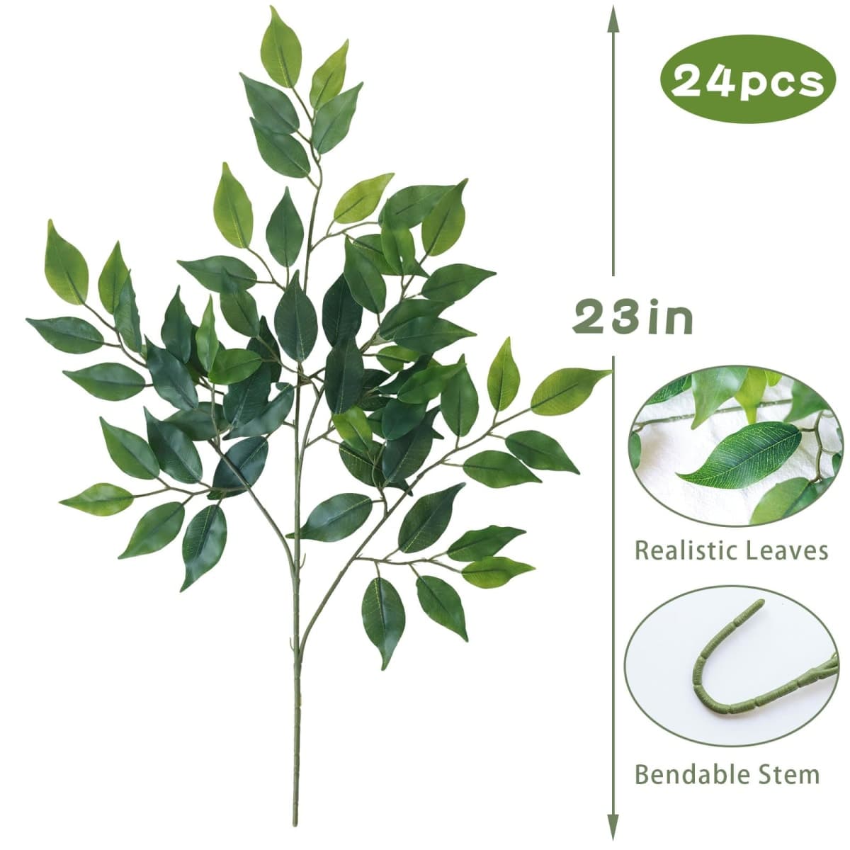 mizii 24pcs Artificial Greenery Stems Silk Green Leaves Fake 23in Ficus Garland Spray Plants Faux Greenery Decoration for Centerpieces Wedding Arch Flower Bouquet Table Home Decor (24) thumbnail 2