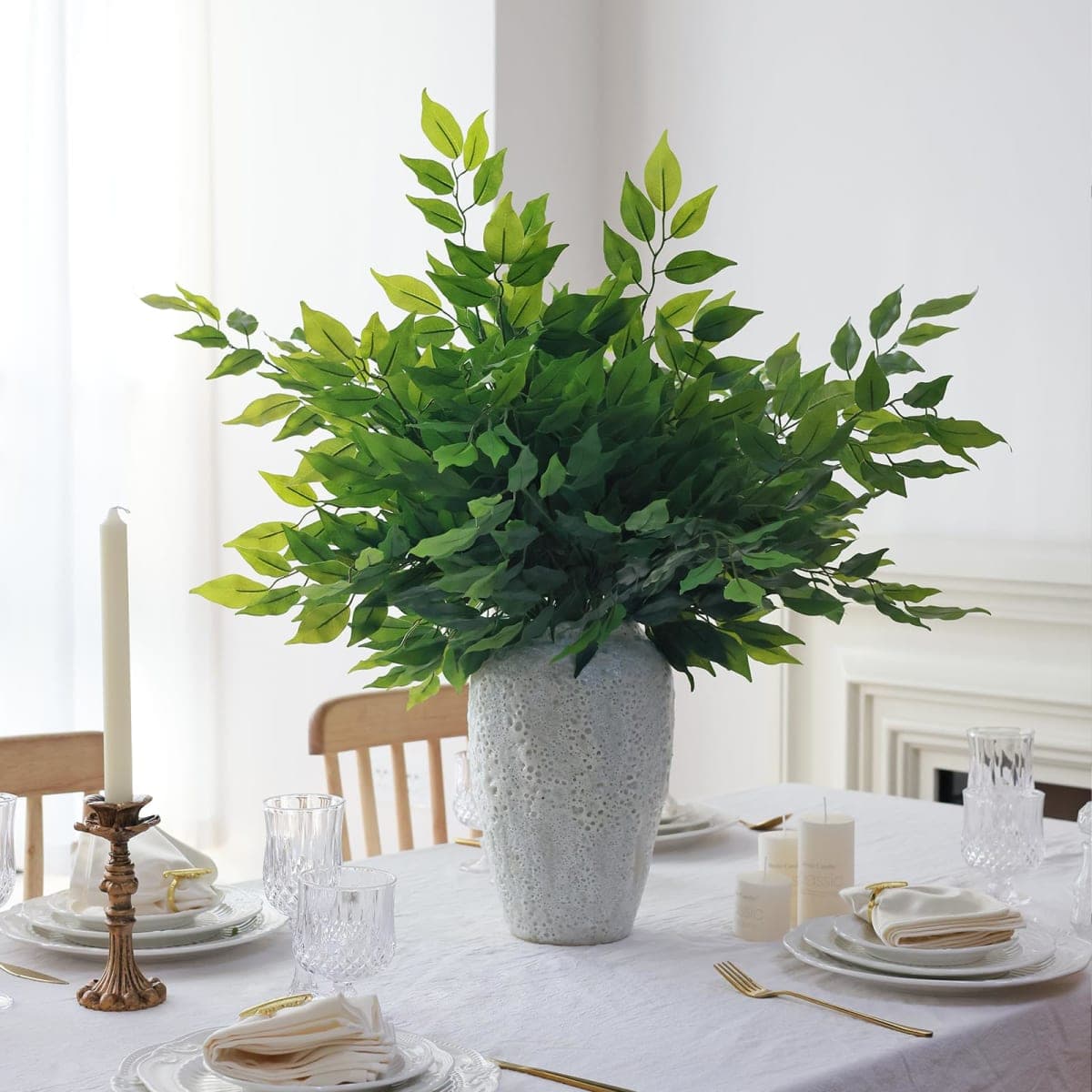 mizii 24pcs Artificial Greenery Stems Silk Green Leaves Fake 23in Ficus Garland Spray Plants Faux Greenery Decoration for Centerpieces Wedding Arch Flower Bouquet Table Home Decor (24) thumbnail 3