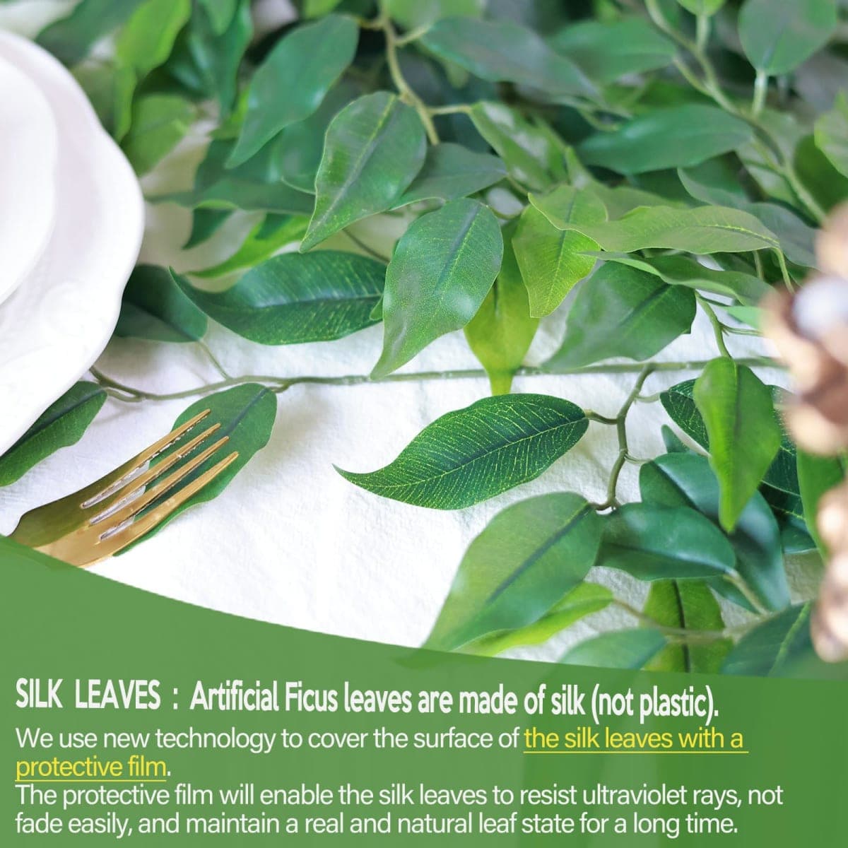 mizii 24pcs Artificial Greenery Stems Silk Green Leaves Fake 23in Ficus Garland Spray Plants Faux Greenery Decoration for Centerpieces Wedding Arch Flower Bouquet Table Home Decor (24) thumbnail 4
