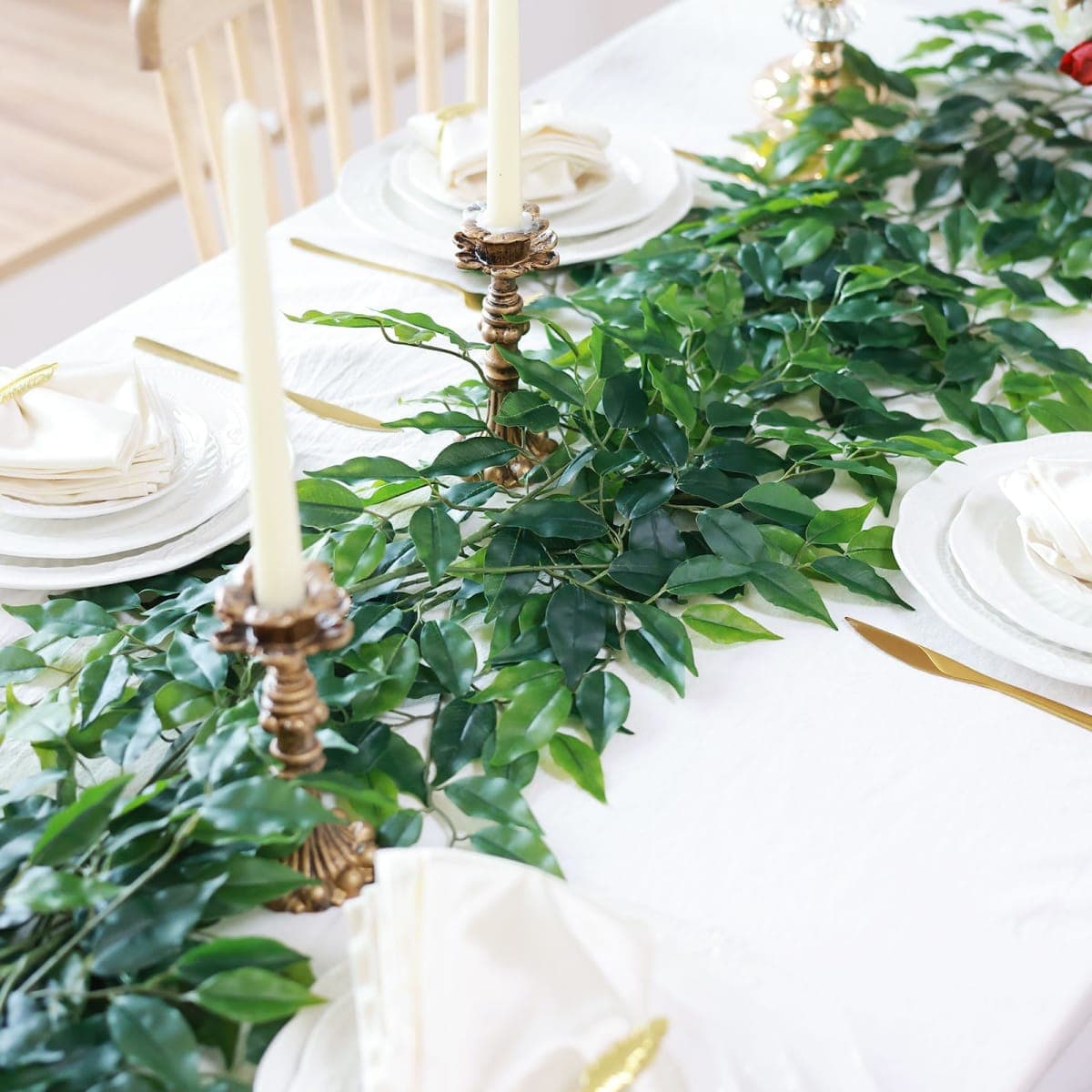 mizii 24pcs Artificial Greenery Stems Silk Green Leaves Fake 23in Ficus Garland Spray Plants Faux Greenery Decoration for Centerpieces Wedding Arch Flower Bouquet Table Home Decor (24) thumbnail 5