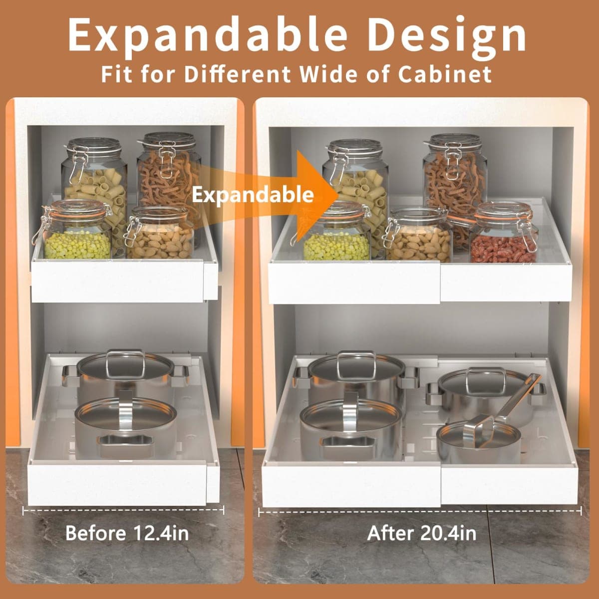 2Pack Pull Out Cabinet Organizer,Expandable Sliding Drawer for Kitchen thumbnail 2