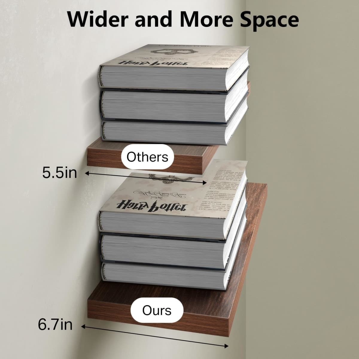 BAYKA Floating Shelves for Wall, Wall Mounted Rustic Wood Shelves for Bathroom, Bedroom, Living Room, Kitchen,Small Hanging Shelf for Books/Storage/Room Decor (Walnut-Like, Set of 3, 15.7in) thumbnail 4
