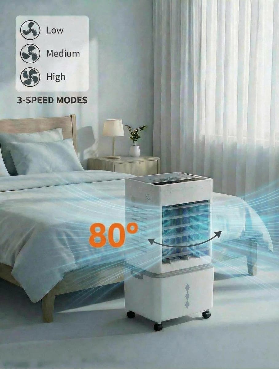 Portable Evaporative Air Cooler, 3-IN-1 Air Cooler Cooling Fan with Remote Control, 24H Timer, 4 Ice Packs, thumbnail 2
