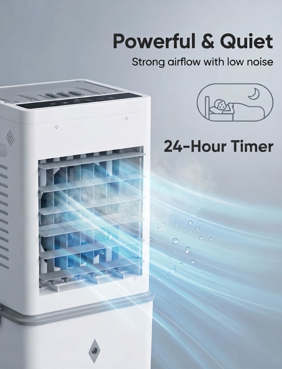 Portable Evaporative Air Cooler, 3-IN-1 Air Cooler Cooling Fan with Remote Control, 24H Timer, 4 Ice Packs, thumbnail 4