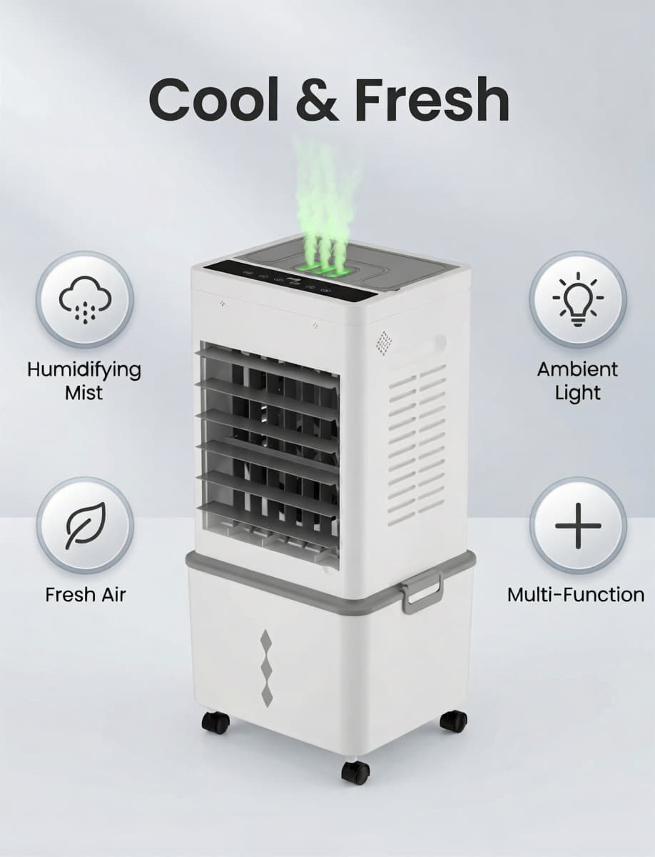 Portable Evaporative Air Cooler, 3-IN-1 Air Cooler Cooling Fan with Remote Control, 24H Timer, 4 Ice Packs, thumbnail 5