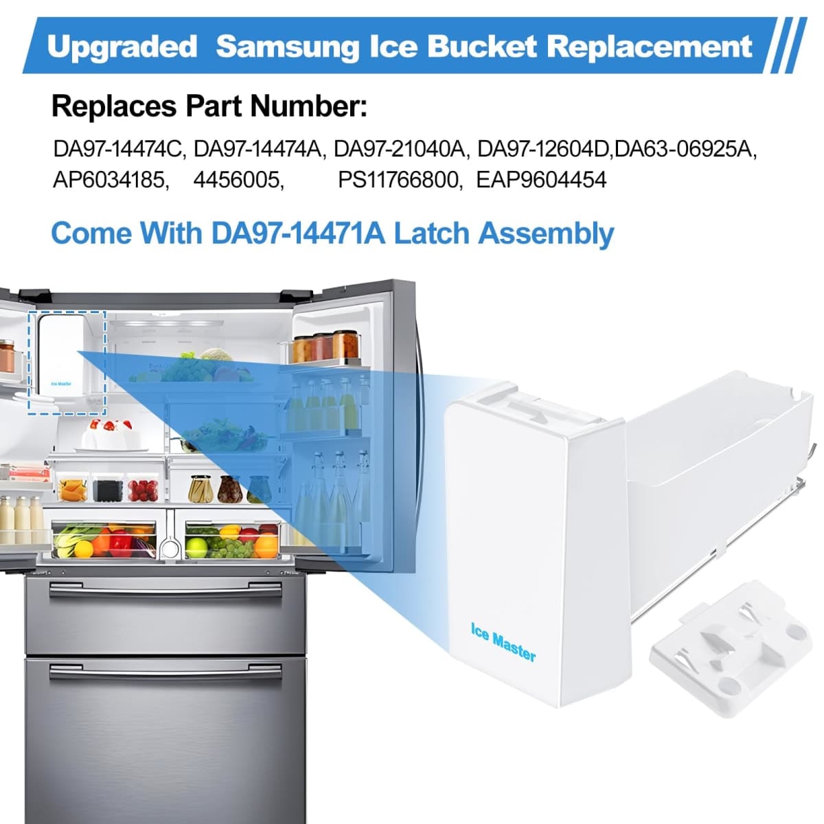 Upgraded RF28HMEDBSR RF25HMEDBSR RF28JBEDBSG RF263BEAESR RF265BEAESR RF26J7500SR Refrigerator Ice Bucket Compatible with Samsung Ice Maker Replacement DA97-14474C DA97-14474A Samsung Ice Bucket Tray thumbnail 3