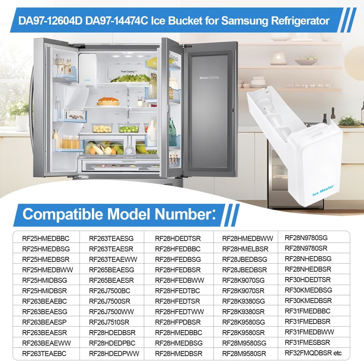 Upgraded RF28HMEDBSR RF25HMEDBSR RF28JBEDBSG RF263BEAESR RF265BEAESR RF26J7500SR Refrigerator Ice Bucket Compatible with Samsung Ice Maker Replacement DA97-14474C DA97-14474A Samsung Ice Bucket Tray thumbnail 4
