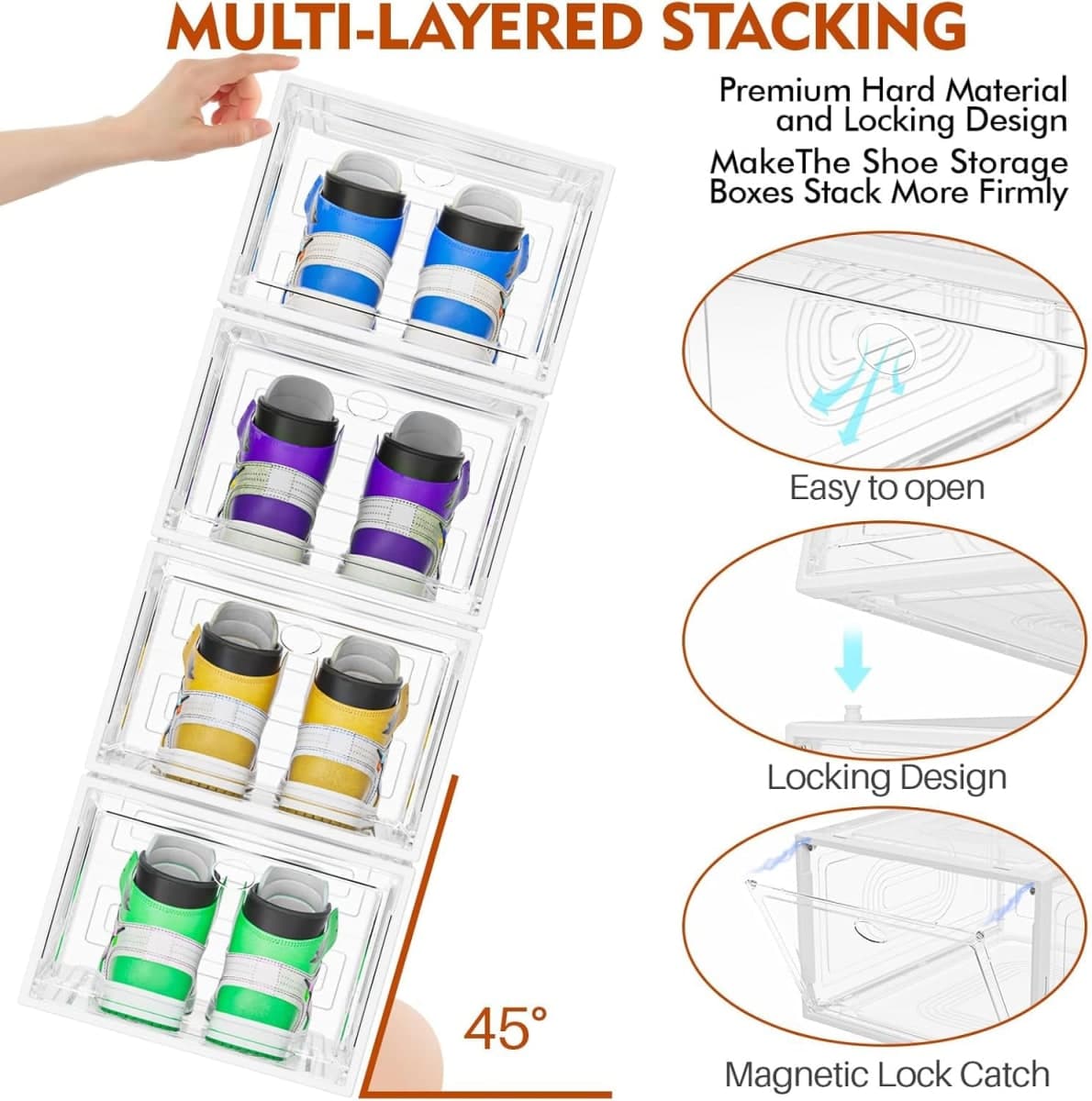 caktraie 10 Pack Thicken Shoe Organizer Stackable,Upgraded Sturdy Shoe Storage Box with Magnetic Door,Shoe Containers For Sneaker Display,Hat Organizer,White thumbnail 4