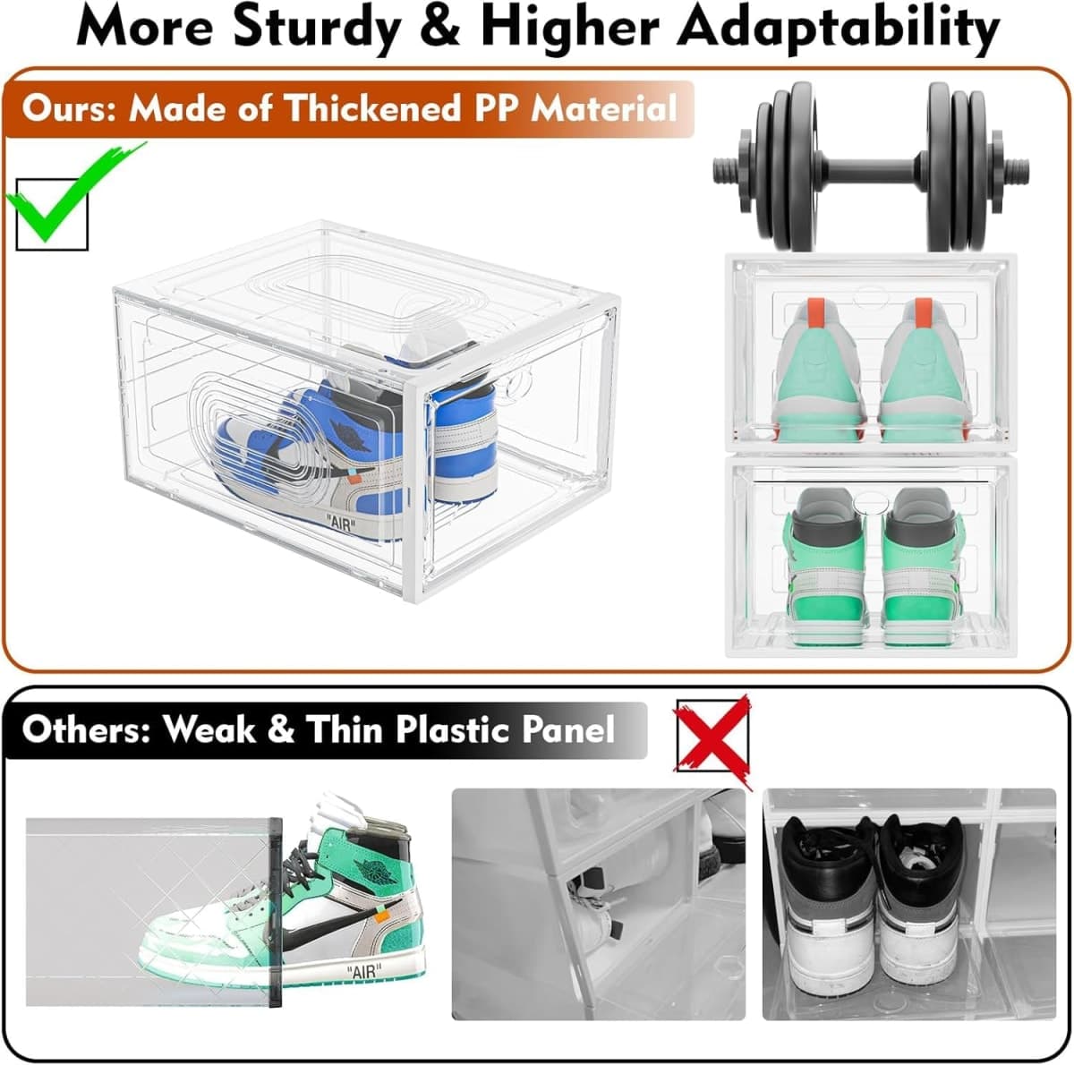 caktraie 10 Pack Thicken Shoe Organizer Stackable,Upgraded Sturdy Shoe Storage Box with Magnetic Door,Shoe Containers For Sneaker Display,Hat Organizer,White thumbnail 5