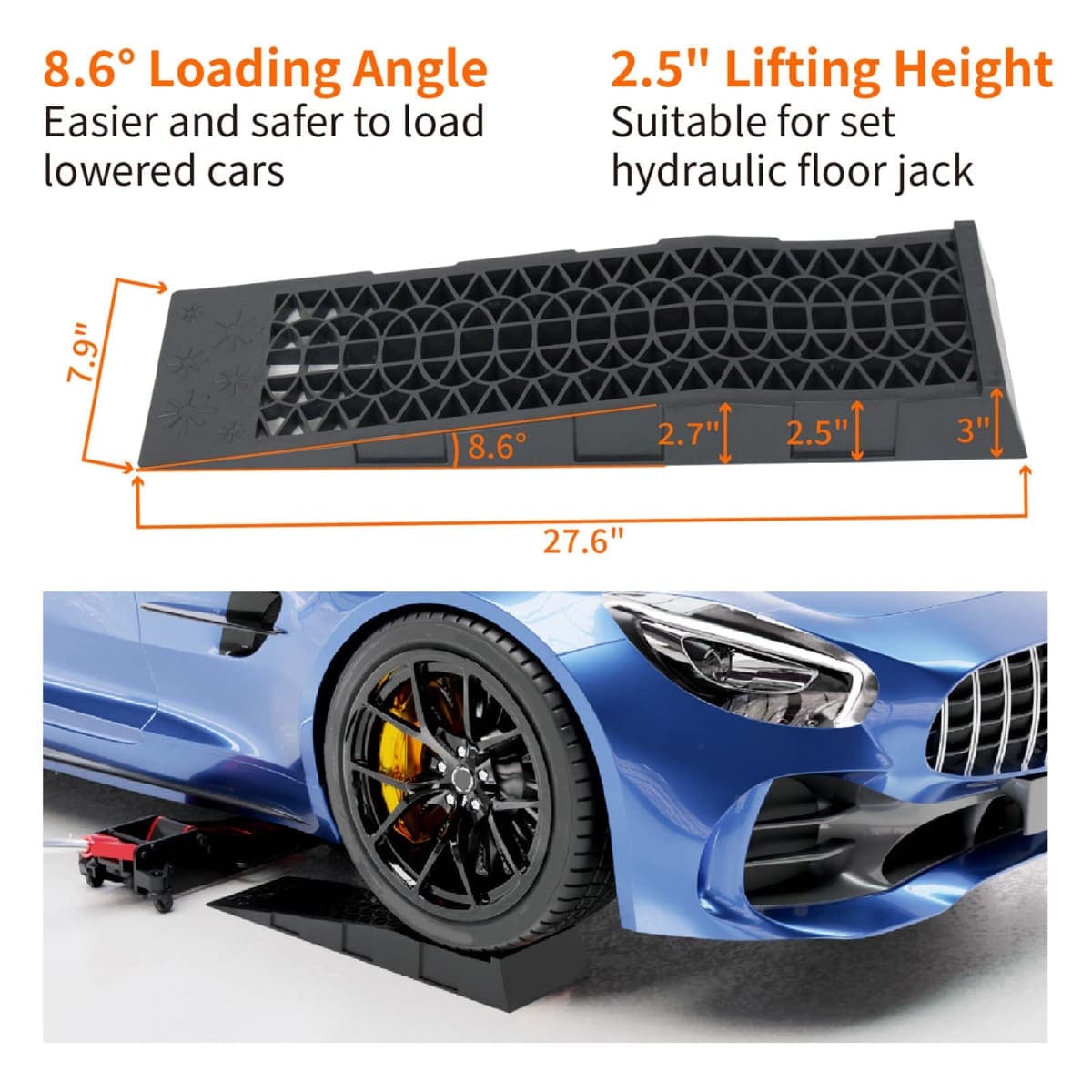 KIMISS 2pcs 4,400lbs Capacity LowCar Ramps Plastic Automotive Ramp for Oil Change Maintenance, Black thumbnail 5