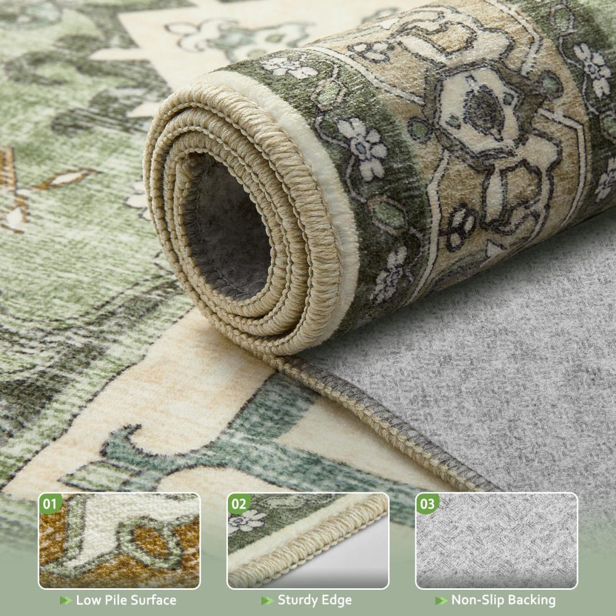 WEZVIX Washable 8X10 Area Rugs for Living Room, Soft Low Pile Vintage Rugs with Non Slip Rubber Backing, Boho Large Carpet for Bedroom, Dining Room, Farmhouse, Nursery, Home Office thumbnail 4