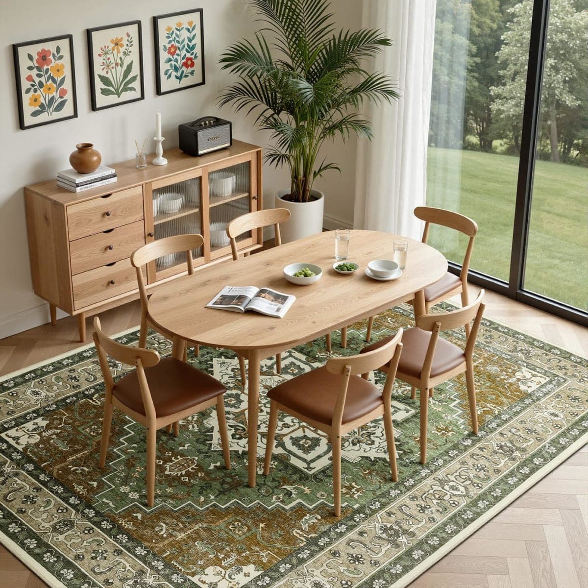 WEZVIX Washable 8X10 Area Rugs for Living Room, Soft Low Pile Vintage Rugs with Non Slip Rubber Backing, Boho Large Carpet for Bedroom, Dining Room, Farmhouse, Nursery, Home Office thumbnail 5