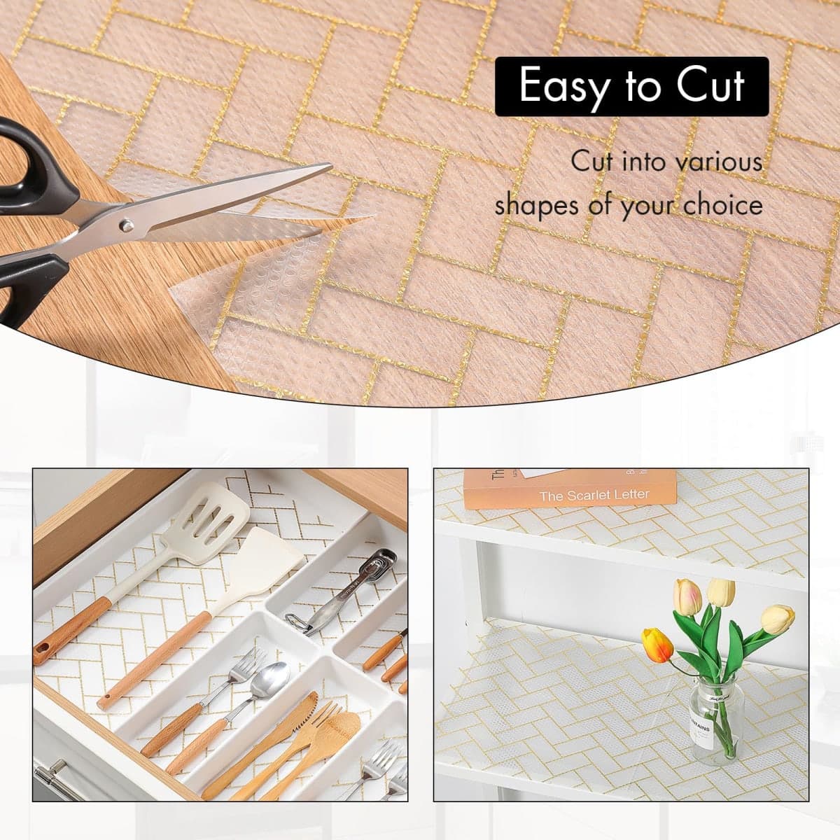 Cooyes Shelf Liner for Kitchen Cabinets – Non-Adhesive Waterproof Drawer Liner – Durable EVA Material Easy-to-Cut Shelf Paper for Refrigerator, Cupboard, Dresser with Modern Pattern thumbnail 5