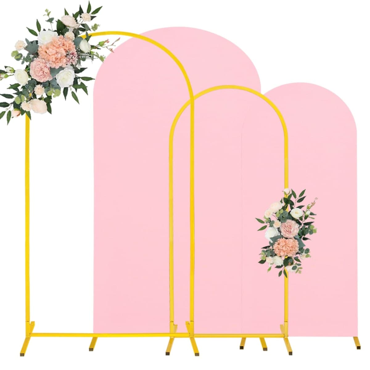 7.2FT, 6FT Wedding Arch Stand and Matching Pink Spandex Fitted Arch Backdrop Cover Set, Round Top Chiara Backdrop Stands and Covers for Birthday Party Baby Shower Banquet Arch Decor (Pink) — image 1