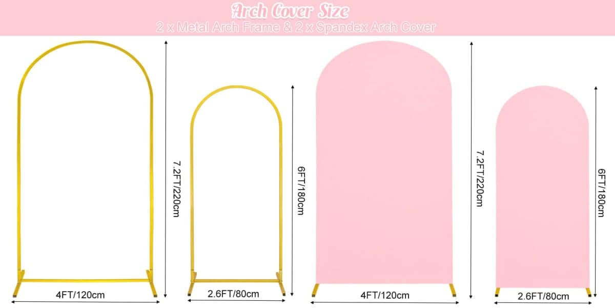7.2FT, 6FT Wedding Arch Stand and Matching Pink Spandex Fitted Arch Backdrop Cover Set, Round Top Chiara Backdrop Stands and Covers for Birthday Party Baby Shower Banquet Arch Decor (Pink) thumbnail 2