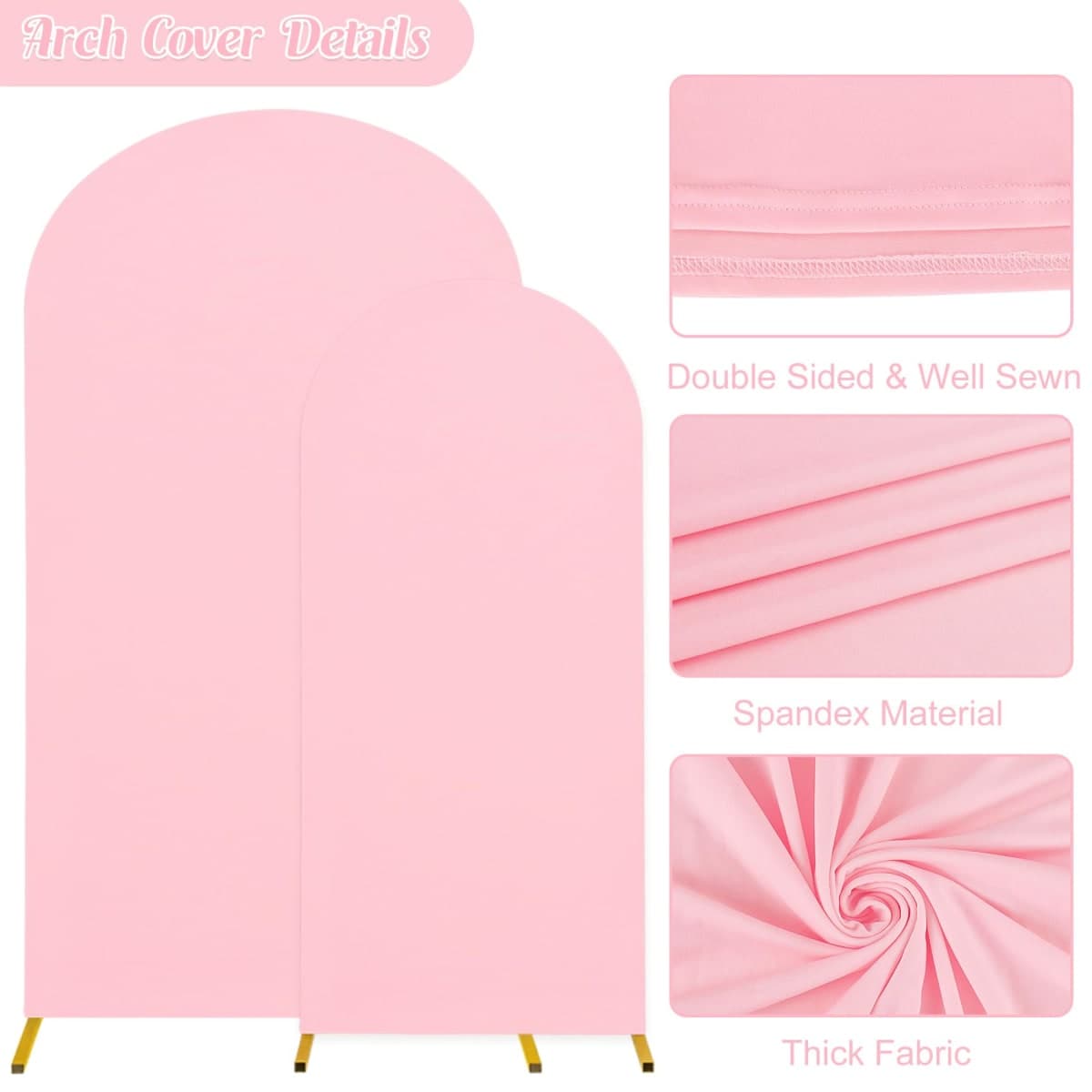7.2FT, 6FT Wedding Arch Stand and Matching Pink Spandex Fitted Arch Backdrop Cover Set, Round Top Chiara Backdrop Stands and Covers for Birthday Party Baby Shower Banquet Arch Decor (Pink) thumbnail 4