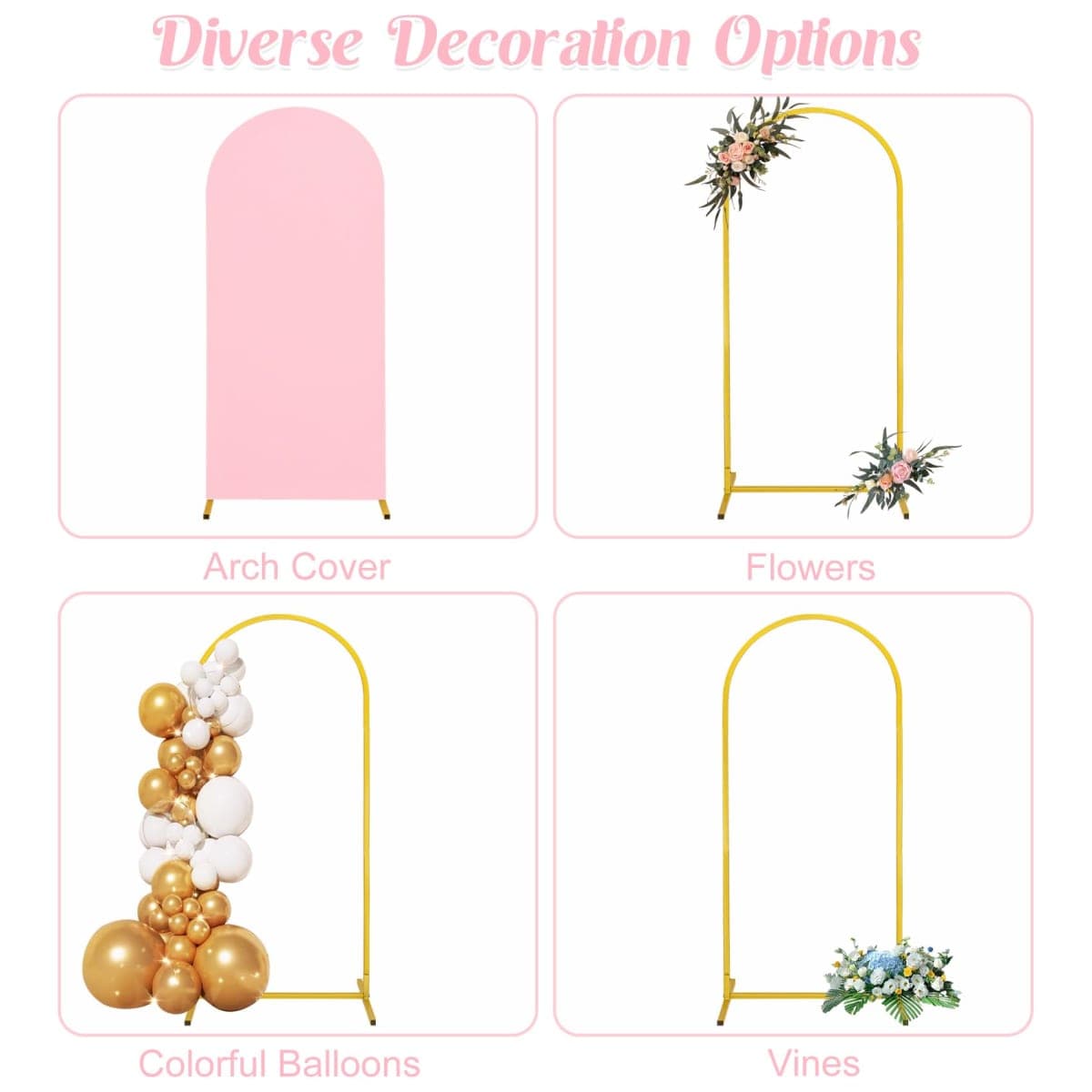 7.2FT, 6FT Wedding Arch Stand and Matching Pink Spandex Fitted Arch Backdrop Cover Set, Round Top Chiara Backdrop Stands and Covers for Birthday Party Baby Shower Banquet Arch Decor (Pink) thumbnail 5