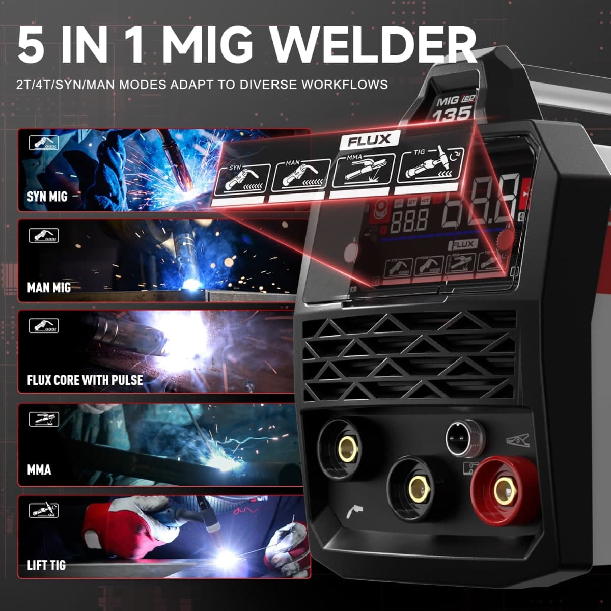 ANDELI 110V/220V MIG Welder 135A, Pulse Flux Core/Lift TIG/Stick 3-in-1 thumbnail 3