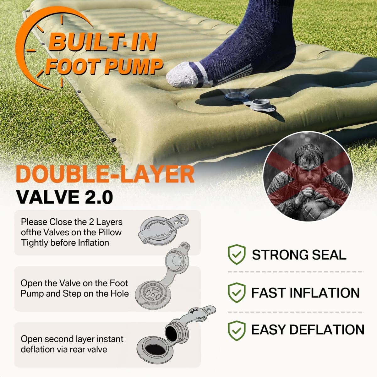NINTYNINE 5.9” Extra Thick Camping Mat with Pillow, Ultralight Built-in Foot Pump Inflatable Sleeping Mat for Backpacking, Hiking, Car Traveling, Beach, Ten thumbnail 4