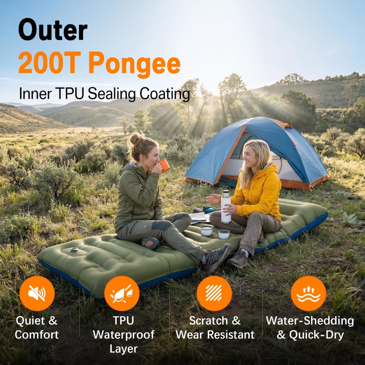 NINTYNINE 5.9” Extra Thick Camping Mat with Pillow, Ultralight Built-in Foot Pump Inflatable Sleeping Mat for Backpacking, Hiking, Car Traveling, Beach, Ten thumbnail 5