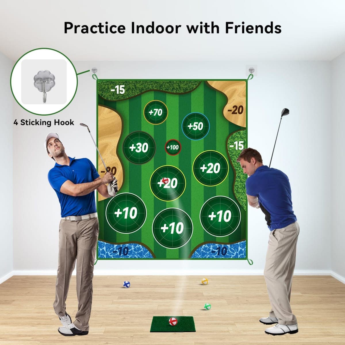 MGVK Sticky Playing Golf Chipping Game, 6x5 FT Double Sided Golf Chipping Game Practice Mat for Adults with 20 Sticky Balls Golf Hitting Mat for Home Backyard Garage and Outdoor (No Club) thumbnail 5