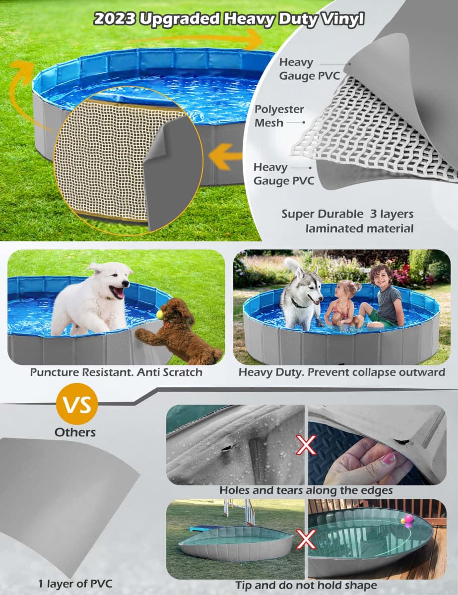 Jasonwell Foldable Dog Pet Bath Pool Collapsible Dog Pet Pool Bathing Tub Kiddie Pool Doggie Wading Pool for Puppy Small Medium Large Dogs Cats and Kids 39.5" Grey thumbnail 4