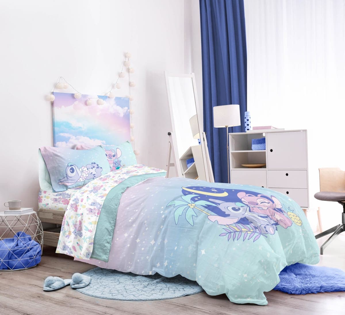 Jay Franco Disney Lilo and Stitch Twin Size Comforter Set - 5 Piece Floral Bedding Includes Sheet Set & Pillow Covers Features Angel - Super Soft Purple & Teal Stars Kids Bedding thumbnail 5