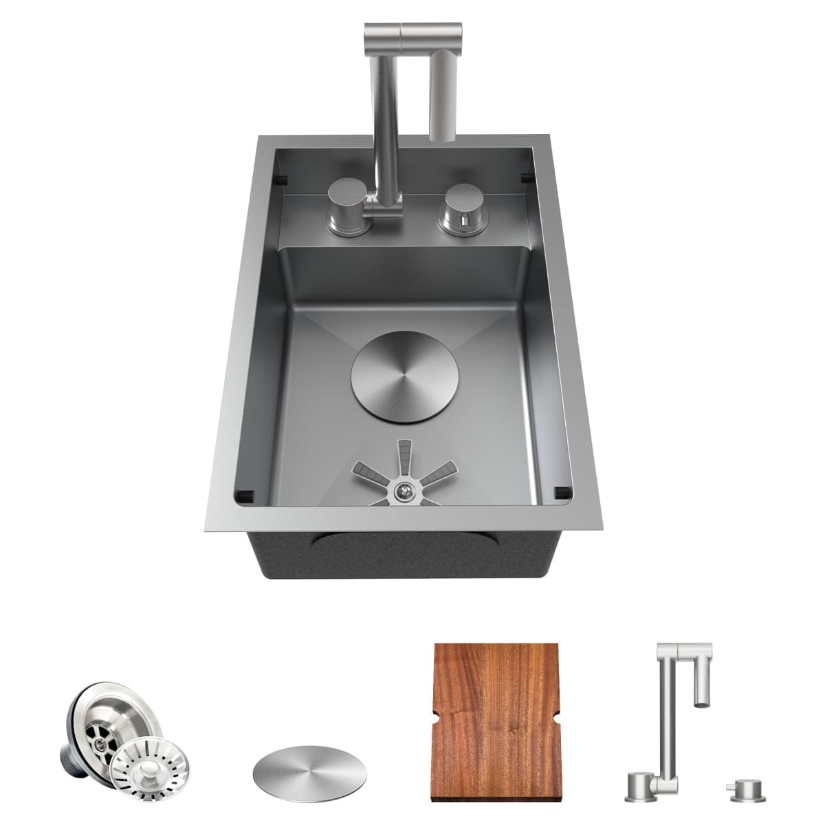 TORVA RV Kitchen Sink, 12 x 17 x 7 Inch Undermount Bar Sink 16 Gauge Stainless Steel Single Bowl Sink with Foldable Faucet Cutting Board, 30.5 x 43.2 x 17.8cm, Grey