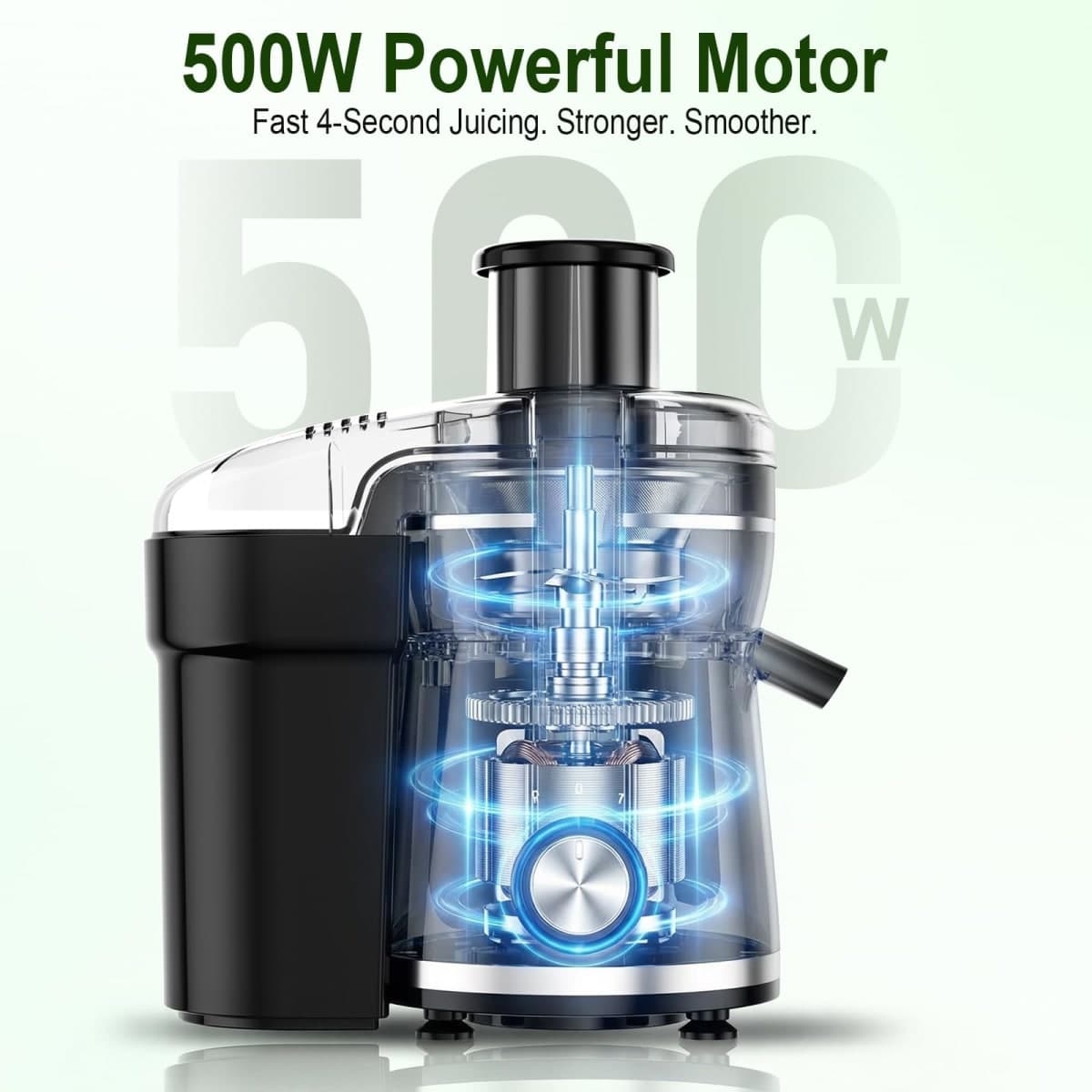 Juicer Machine, 500W Centrifugal Juicer Extractor with 3 Speed & Wide Mouth 3” Feed Chute for Fruit Vegetable, High Yield Juicer Included Cleaning Brush for Easy to Clean, Black thumbnail 2