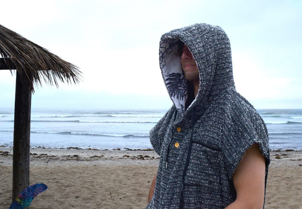 Open Road Goods Surf Poncho/Adult Hooded Towel/Changing Towel/Wetsuit Changing Robe/Swim Parka - Changing Poncho Charcoal Black/Indigo Blue; Saves a Sea Turtle's Life thumbnail 2