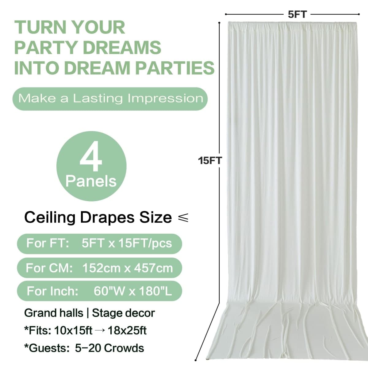 Party Village 20ft×15ft Ivory Backdrop Curtain for Wedding Parties thumbnail 4