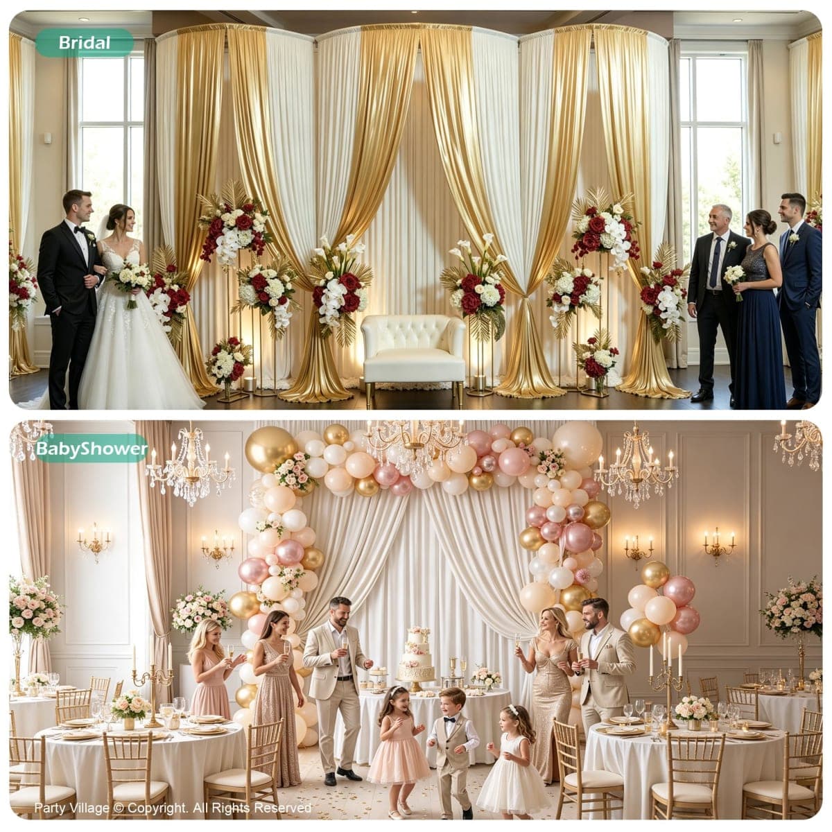 Party Village 20ft×15ft Ivory Backdrop Curtain for Wedding Parties thumbnail 5
