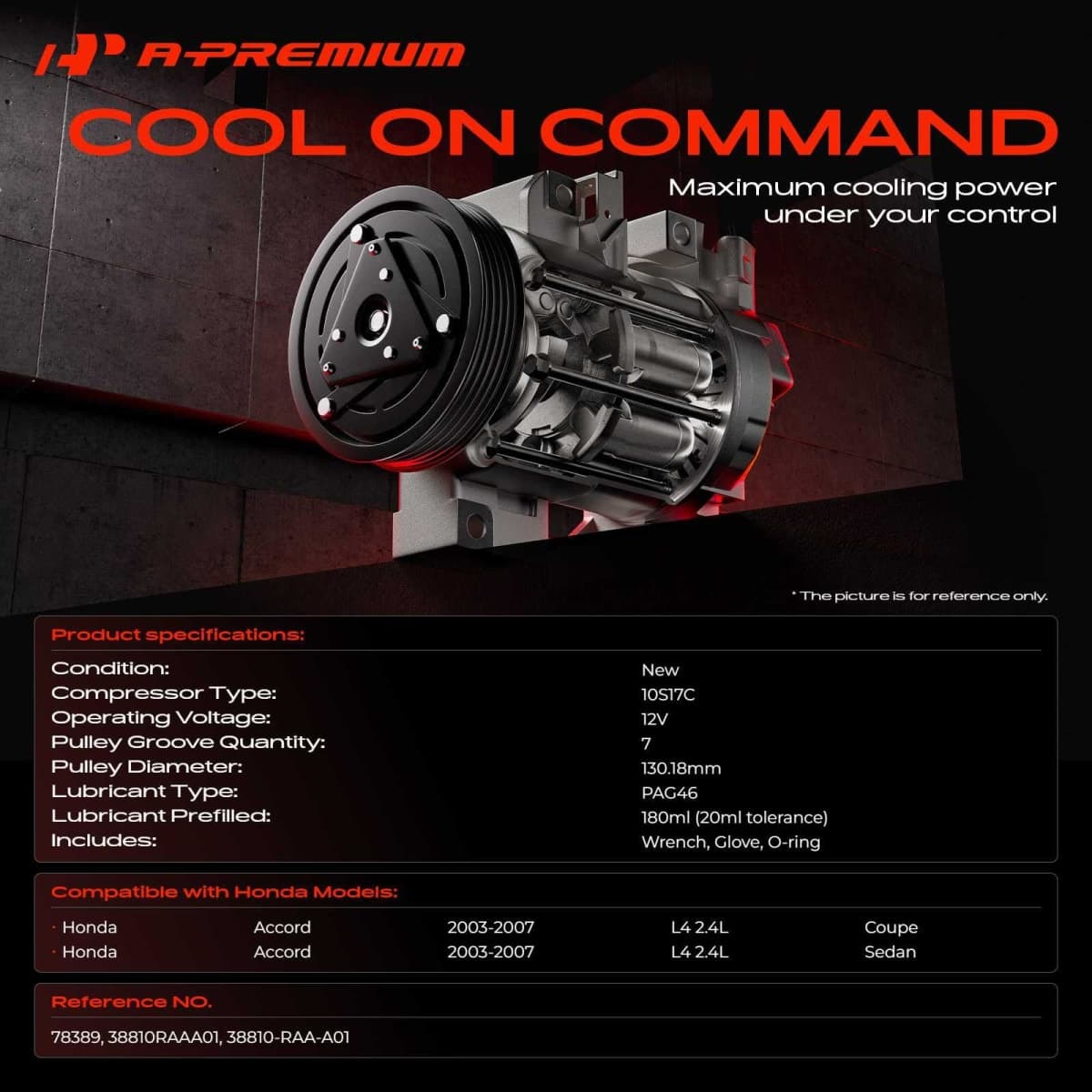 A-Premium A/C Compressor with Clutch Compatible with Honda Accord 2.4L 2003-2007 thumbnail 2