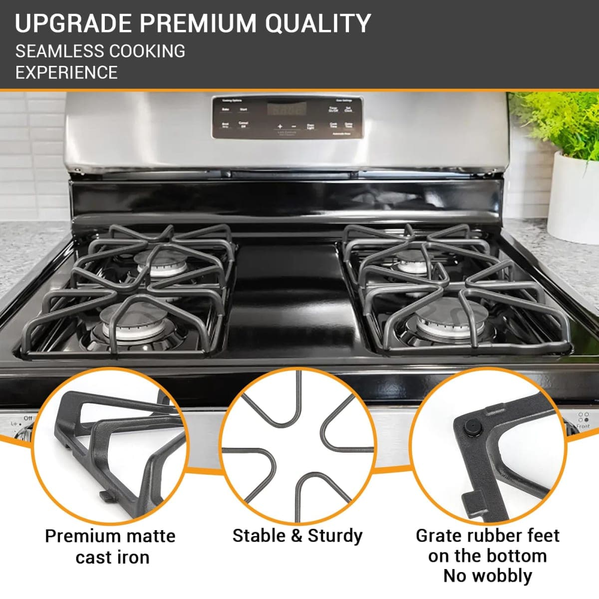 Upgraded WB31K10034 Stove Burner Replacement for GE Gas Range Oven StoveTop Surface Grate JGBP29MEM1BS, WB31K10065,Cast Iron Stove Grate Rack for General Electric Stove Accessories 4Pcs thumbnail 3