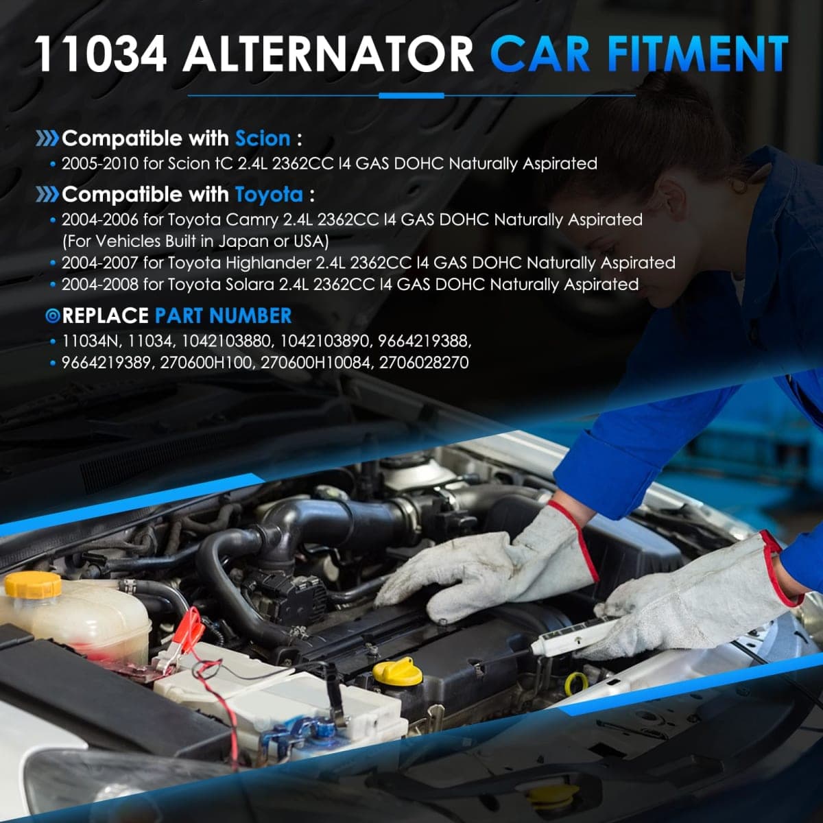 HAYIAUTO Car Alternator 11034 100A Fit for Toyota Camry Highlander Solara thumbnail 2