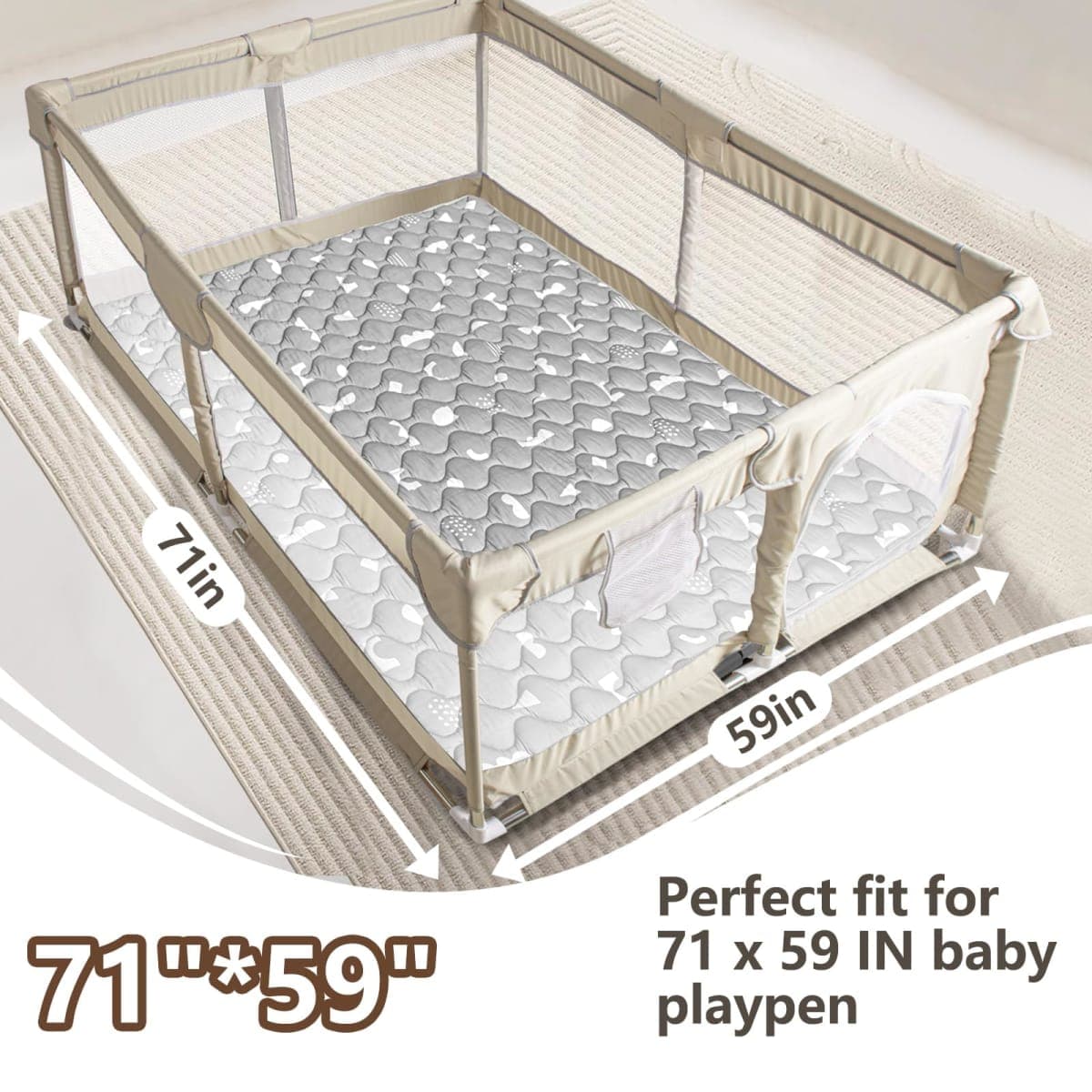 Beavtaens Baby Play Mat, 74" x 62" Super Soft Touch, Activity Mat with Upgraded Non-Slip Background, Machine Washable for Floor and Picnic (Bohemian Grey) thumbnail 2