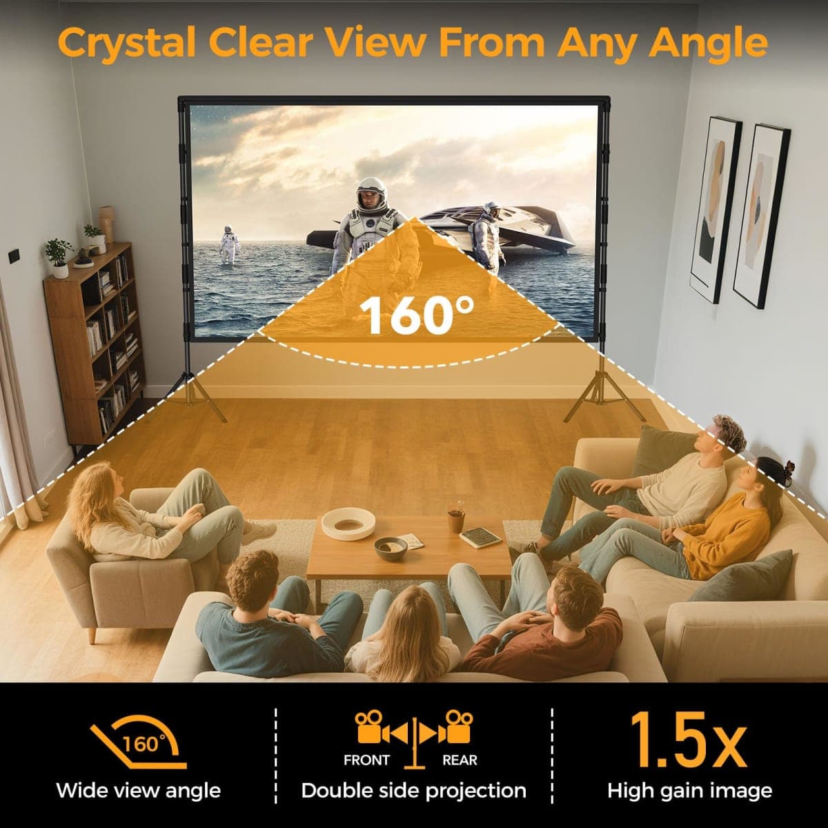 VOOPVOR 100 Inch Projector Screen with Stand, Portable Indoor Movie Screen thumbnail 4