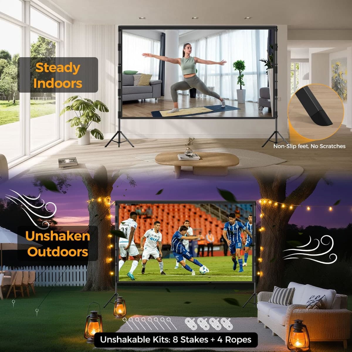 VOOPVOR 100 Inch Projector Screen with Stand, Portable Indoor Movie Screen thumbnail 5