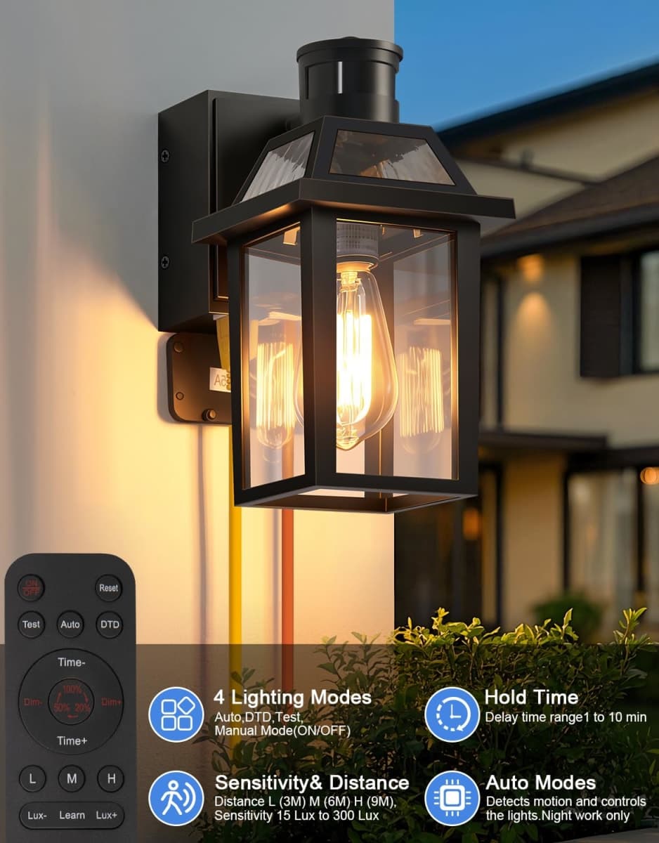Porch Light with GFCI Outlet and Remote, Motion Sensor, Black, 2 Pack thumbnail 2