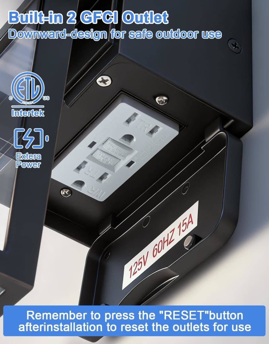 Porch Light with GFCI Outlet and Remote, Motion Sensor, Black, 2 Pack thumbnail 3