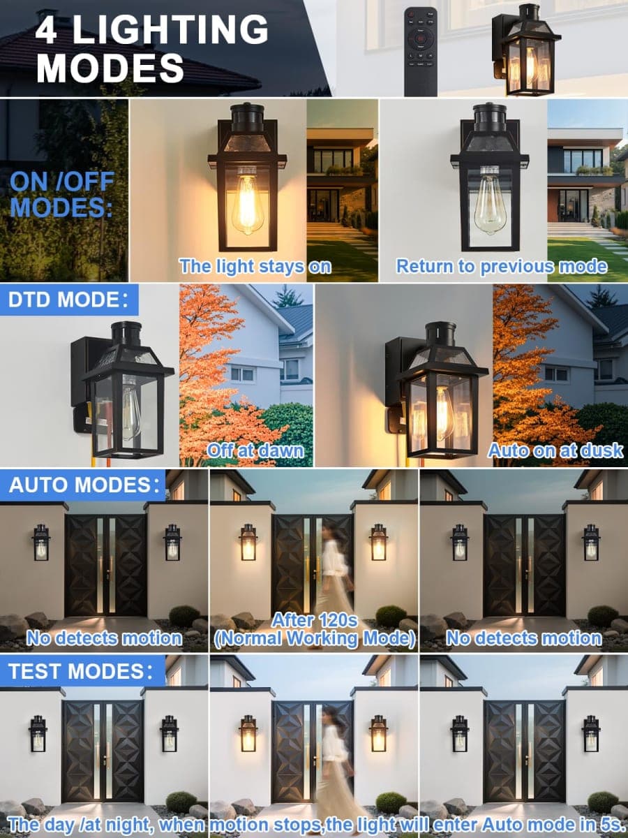 Porch Light with GFCI Outlet and Remote, Motion Sensor, Black, 2 Pack thumbnail 4