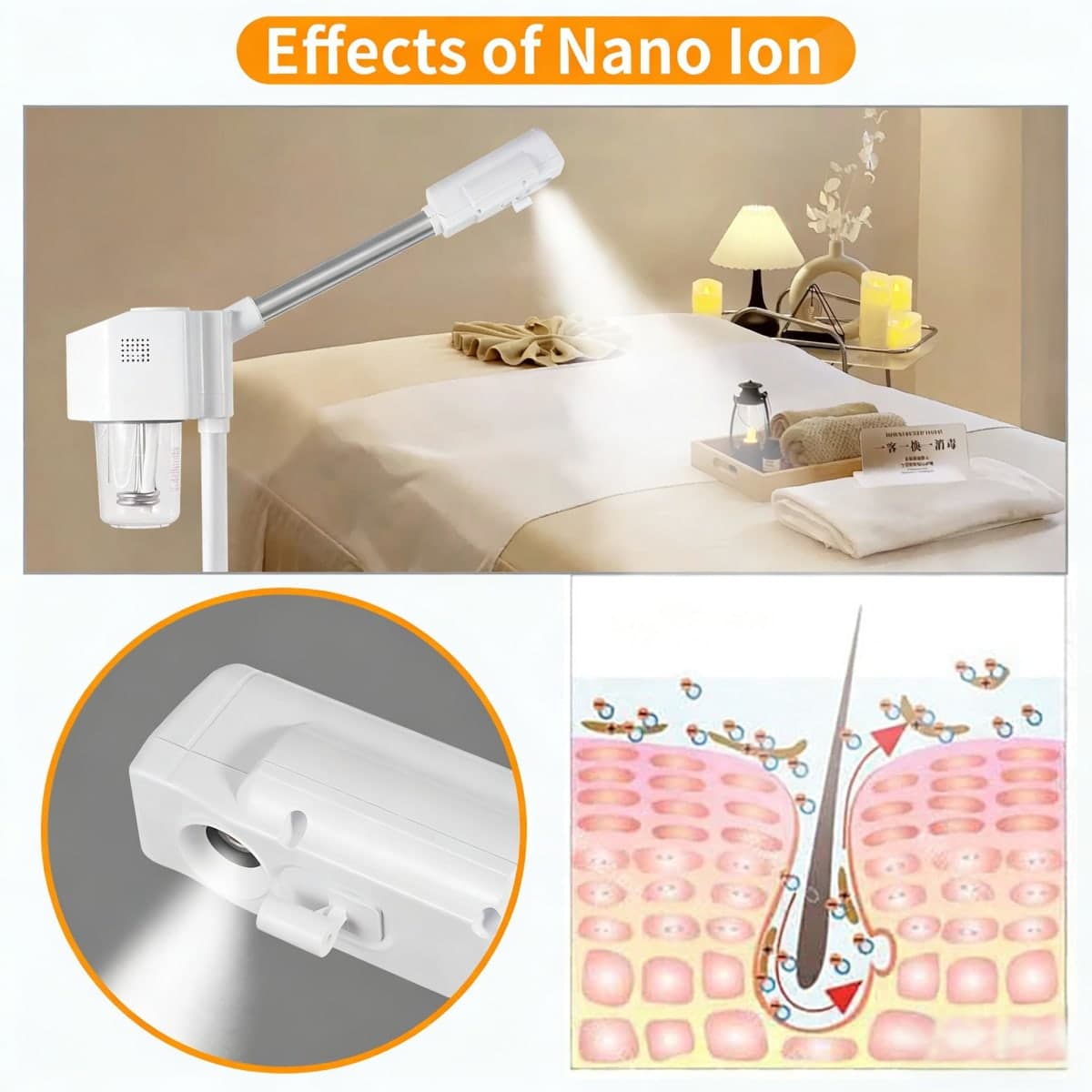 Professional Facial Steamer, Hot Mist Spray, Facial Steamer for Beautician, Height Adjustable, Spa Home White thumbnail 4