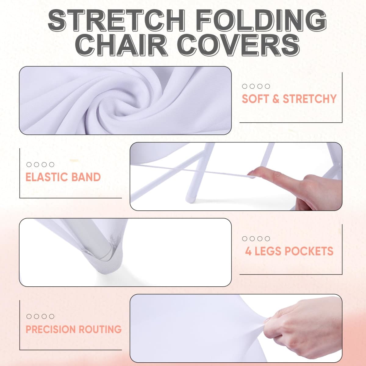 Lounsweer 50 Pcs Folding Chair Cover Set with 25 Stretch Spandex Slipcovers 25 Satin Chair Sashes Bows Ribbon Washable Banquet Protector for Wedding Event Party(White, Rose Gold) thumbnail 3