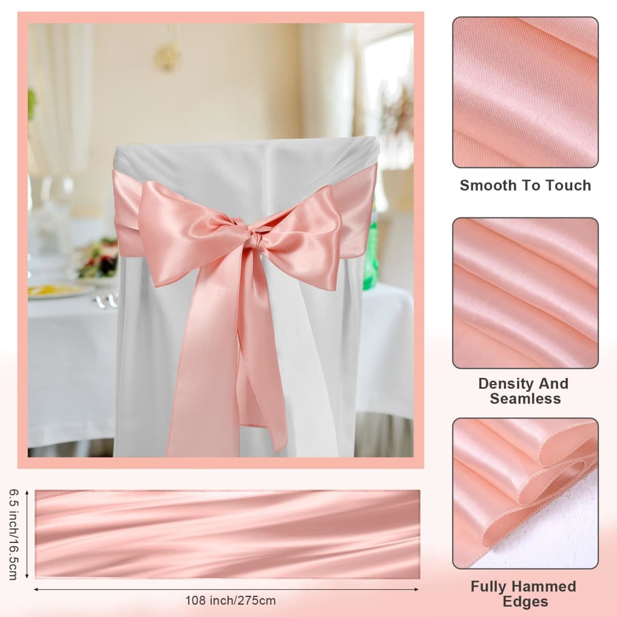 Lounsweer 50 Pcs Folding Chair Cover Set with 25 Stretch Spandex Slipcovers 25 Satin Chair Sashes Bows Ribbon Washable Banquet Protector for Wedding Event Party(White, Rose Gold) thumbnail 4