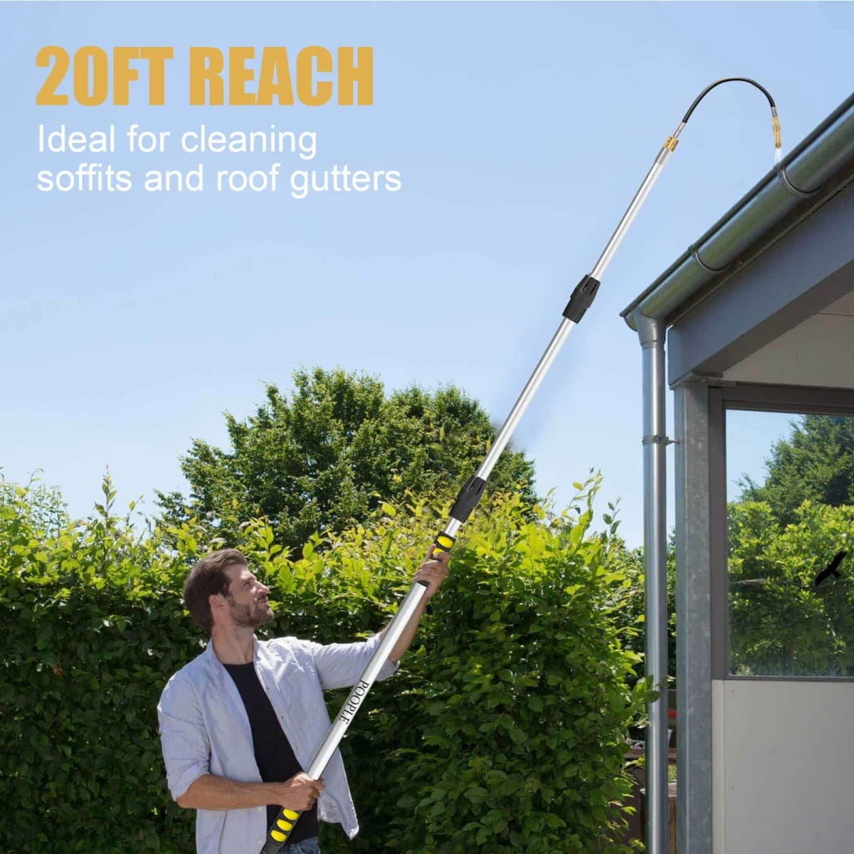 POOPLE 12FT (20ft Reach) Telescopic Gutter Cleaning Tools from The Ground, Rain Gutter Cleaners Tool with Hose Copper Attachment, Long Reach Gutters Cleaner Wand with Extension Pole thumbnail 2