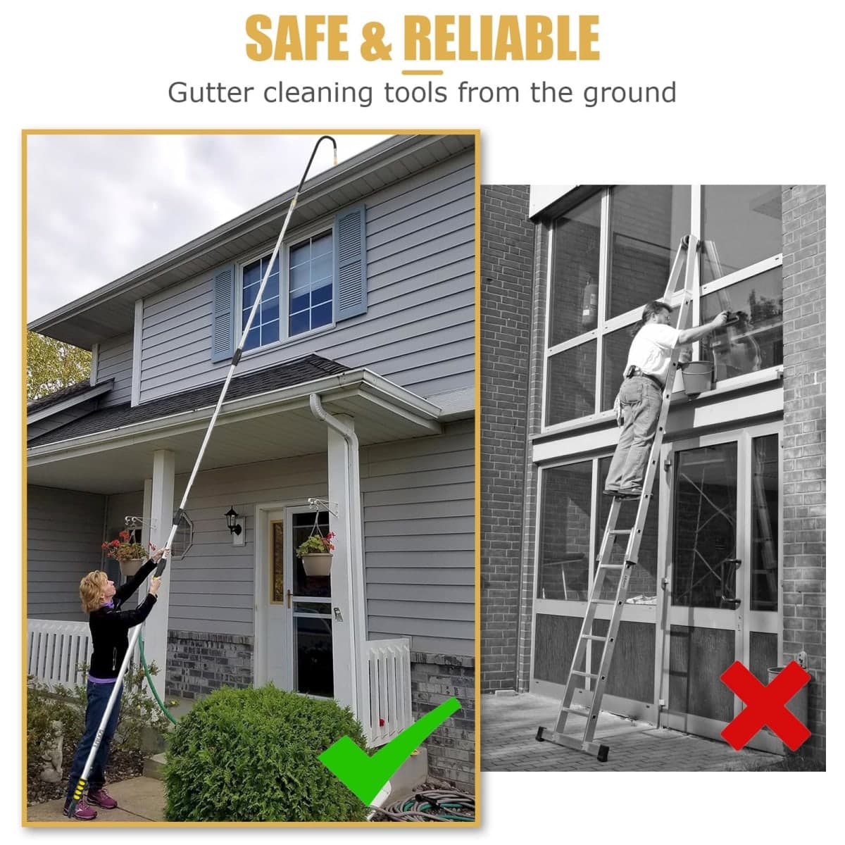 POOPLE 12FT (20ft Reach) Telescopic Gutter Cleaning Tools from The Ground, Rain Gutter Cleaners Tool with Hose Copper Attachment, Long Reach Gutters Cleaner Wand with Extension Pole thumbnail 4