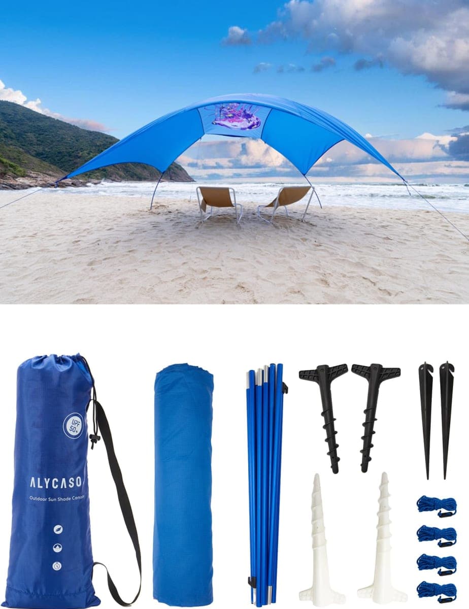 ALYCASO Beach Wind-Powered Shade Canopy, Portable Sun Shelter Tent, UPF 50+ UV Protection, Lightweight, Easy Set Up, 150 Sq. Ft. of Shade for up to 6 People, Regatta Manta Rays thumbnail 4
