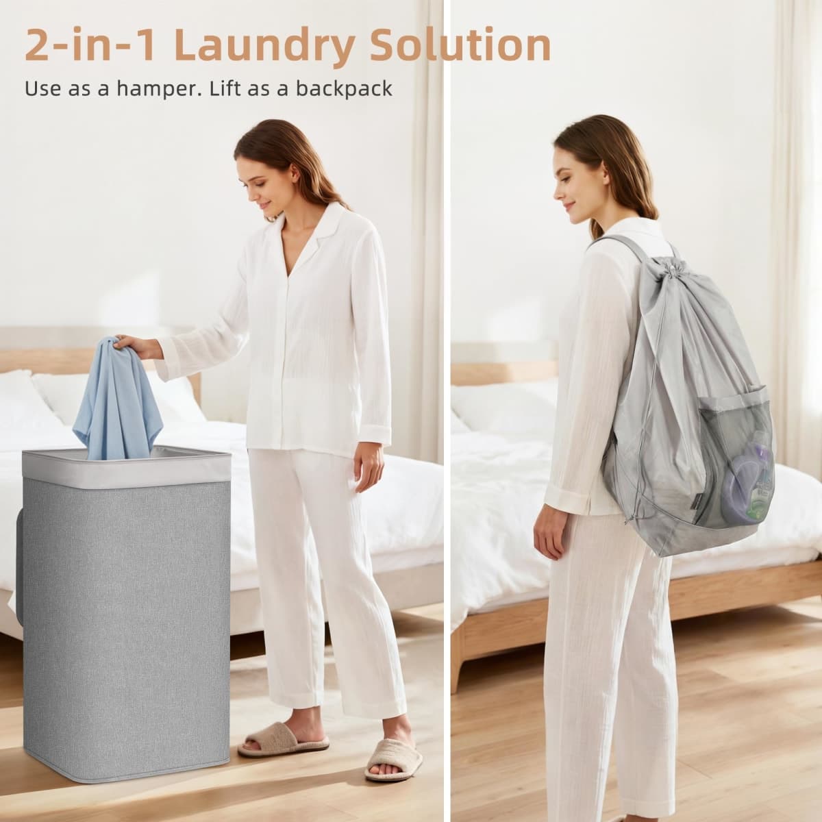 STORAGE MANIAC 2-in-1 Laundry Hamper with Laundry Backpack Bag, 23.7 Gal thumbnail 2