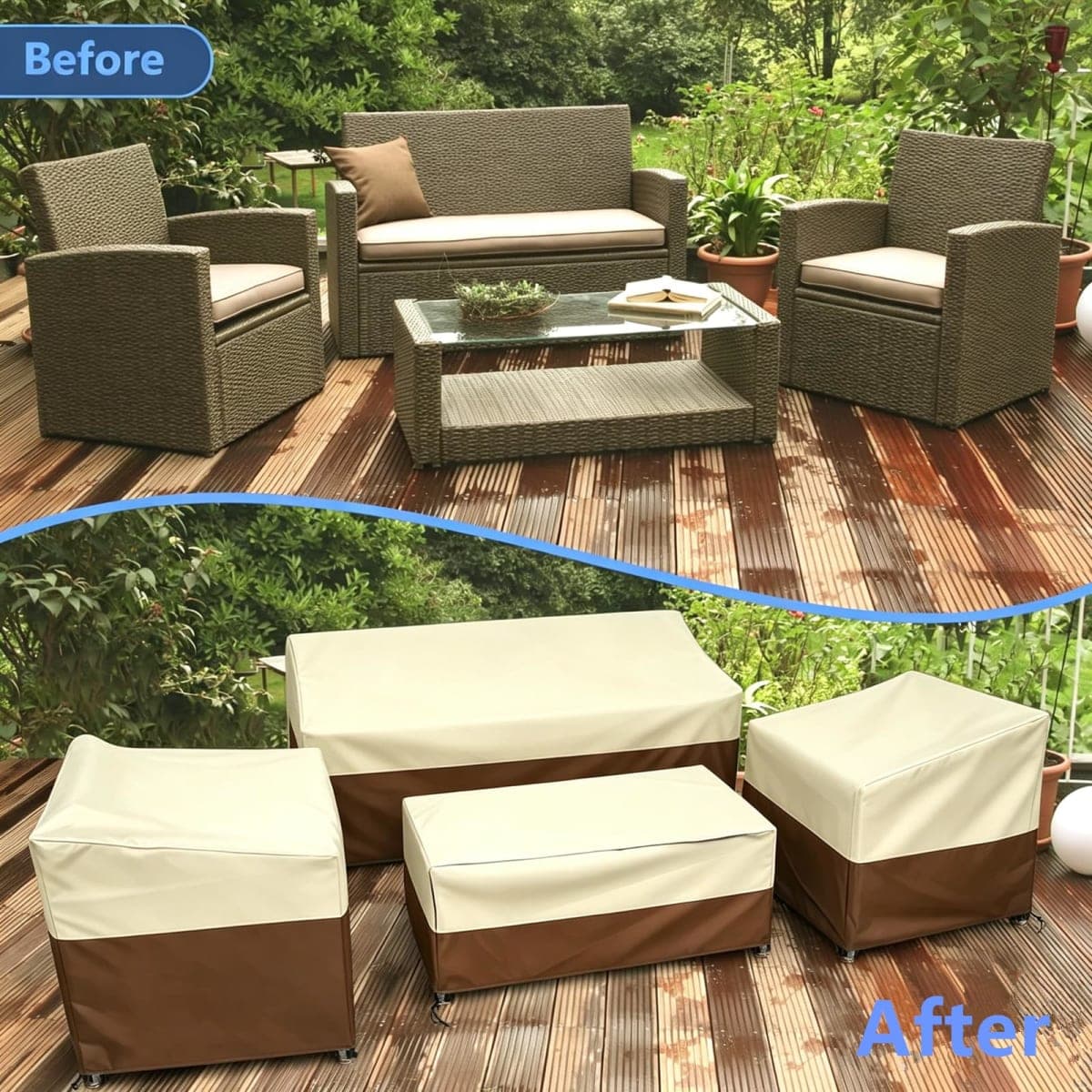 STARTWO Outdoor Furniture Cover Waterproof, 600D Heavy Duty, 4 Piece Patio Furniture Set Cover for Outside Couch, Lawn Chairs, Coffee Table, Windproof with Buckle Strap, Beige thumbnail 4